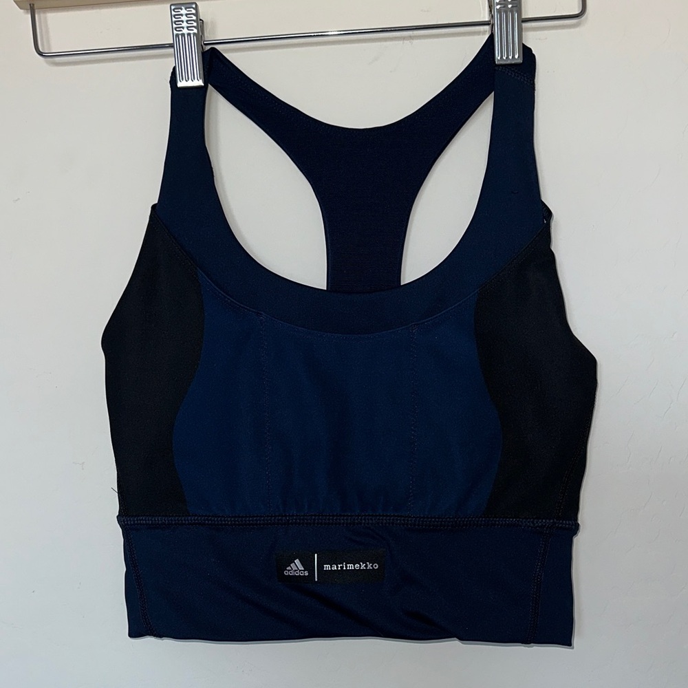 Adidas Marimekko Dark Blue and Black leggings and Racerback Sports Bra